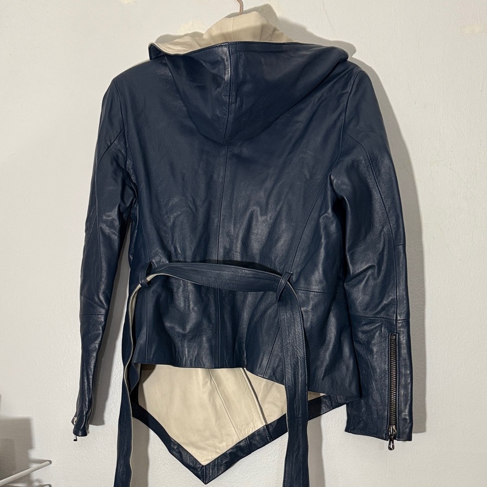 Gema Exclusive Navy and Cream Leather Jacket large - Picture 4 of 6